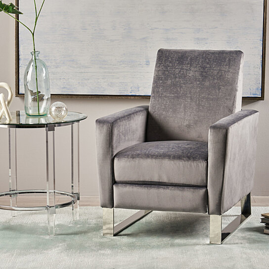 Arvin Modern Fabric Push Back High Leg Recliner with Stainless S